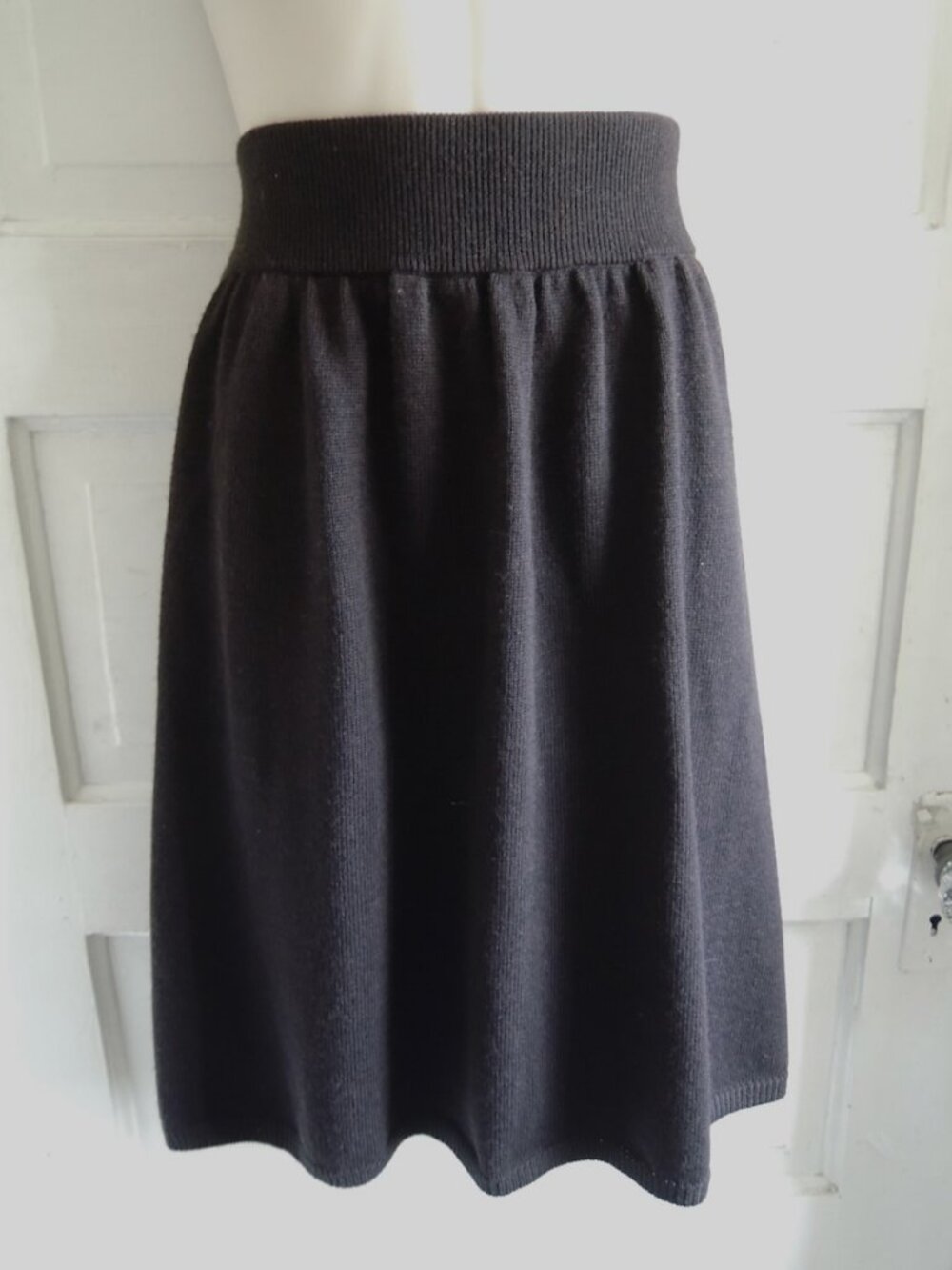 Eileen Fisher Black Italian Wool Comfy Skirt M *Runs L